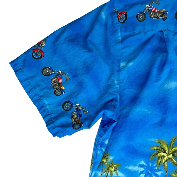 KY'S Vintage Shirt Mens 2XL Blue Hawaiian‎ Motorcycle Beach Palms Tiki Aloha USA - Picture 8 of 12
